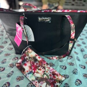 Betsey Johnson Black Tote with Floral Accents